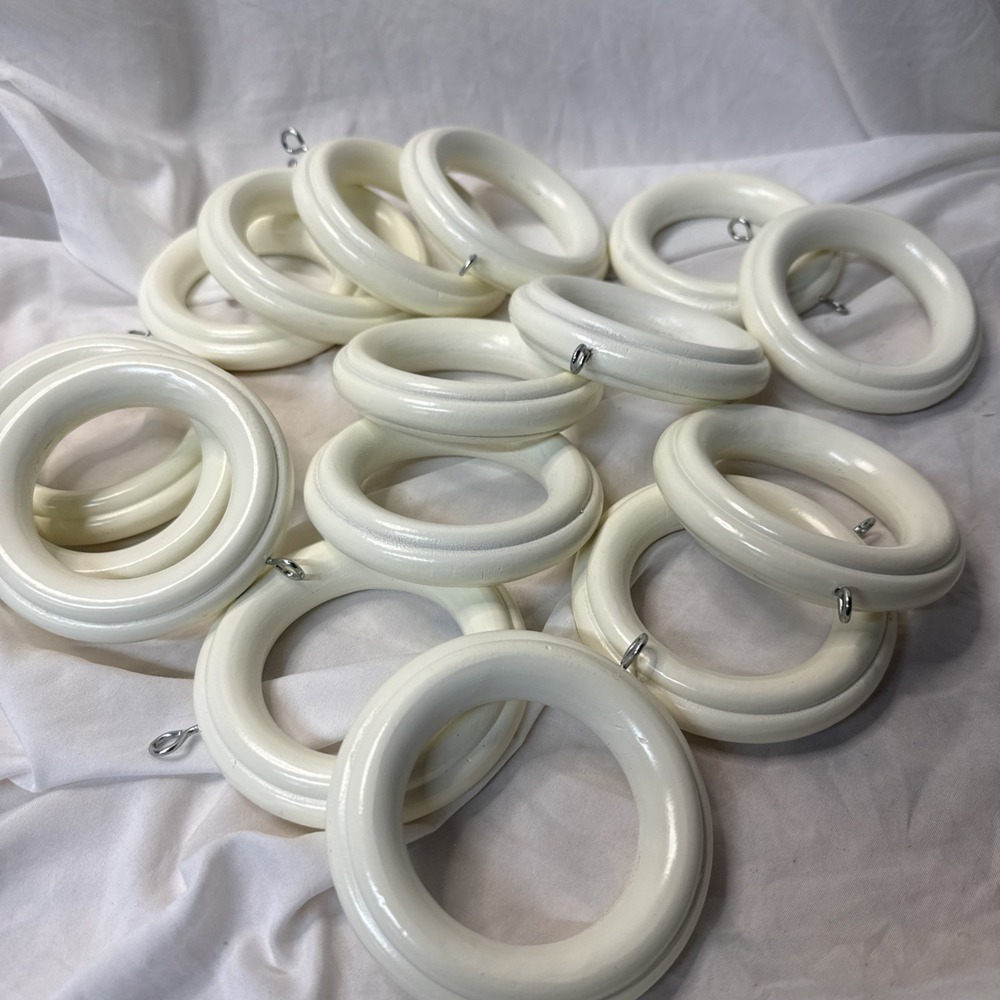 16 Vintage Curtain IVORY Rod Bangle Rings 3.5" French Country Metal Eyelets